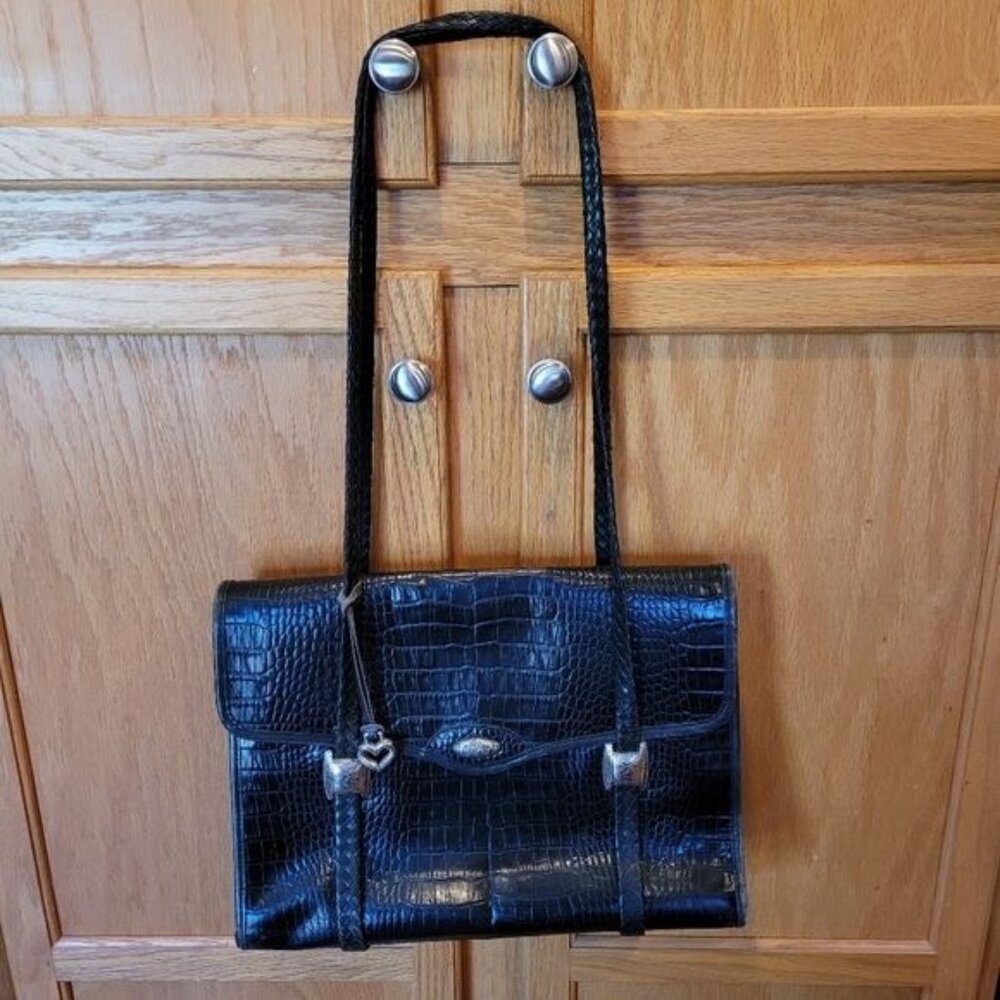 Leather briefcase Brighton black handbag career work shoulder bag multi pockets